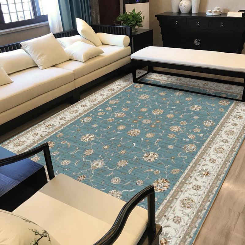 Bohemian Floral Blue Area Rug for Bedroom Decor